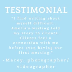 Client Testimonial for Amelia’s copywriting services.